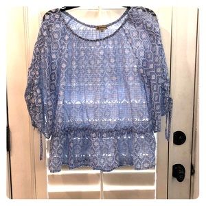 Democracy sheer blue gingham blouse